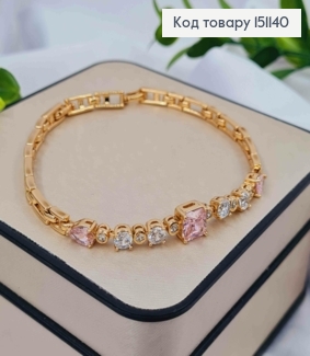 Браслет "МРИЯ" украшен Розовыми и Блестящими камешками, дл. 17,5+2см, Xuping 18K 151140 фото