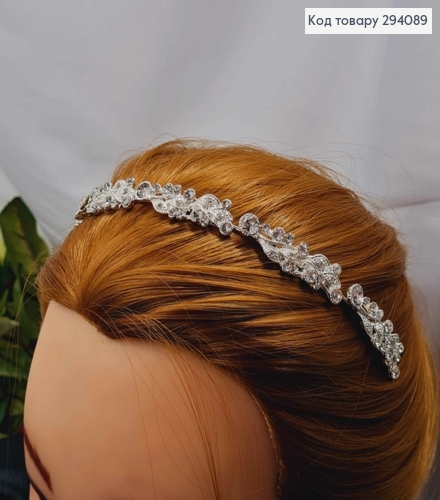 Діадема під срібло "Гілочка" з білими камінцями 1,3см 294089 фото 1