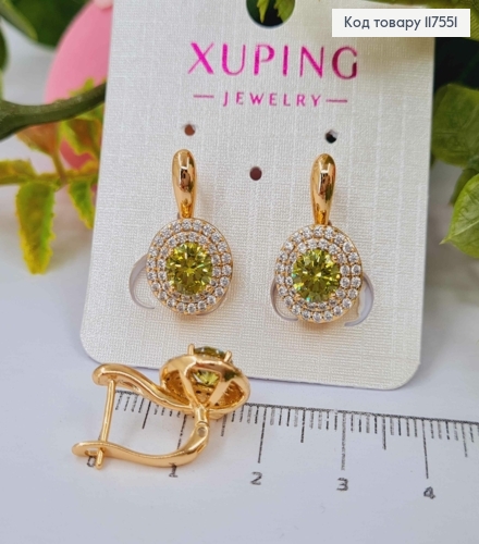 Серьги "Сияние Ночи", с камнем Салатового цвета в оправе из камней,1,9см, англ. зам., XUPING 18K 117551 фото 1