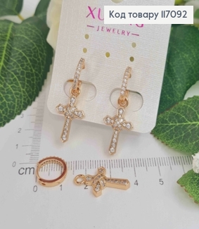 Серьги кольца 1см, С подвеской крестиком, в камешках, 1,6см, Xuping 18K 117092 фото