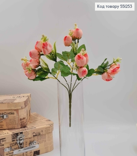 Композиция РОЖЕВА "Букет мелких пионов Камелия с декором", высотой 30см, 15 головок 551253 фото 1