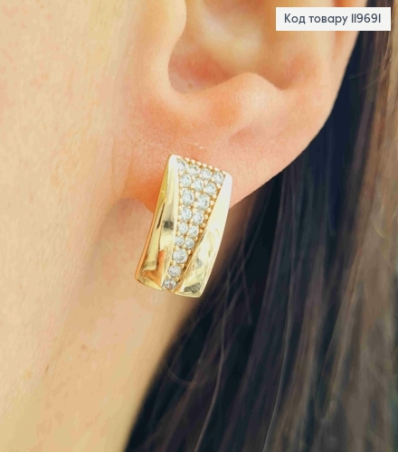 Серьги Прямоугольные украшены Блестящими камешками, дл. 1,5см, англ. застежка, Xuping 18К 119691 фото 2