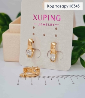 Сережки з Блискучим квадратним каменем, 1,4см, англійська застібка, XUPING 18K 118345 фото