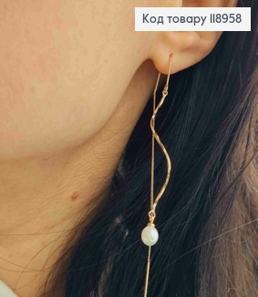 Серьги гвоздики протяжки "Жемчужинки на спирали", 6,5см, Xuping 18K 118958 фото