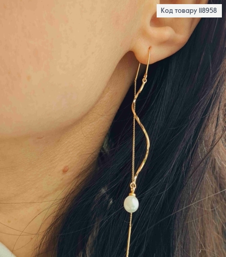 Сережки гвіздки протяжки "Перлинки на спіралі", 6,5см, Xuping 18K 118958 фото 1