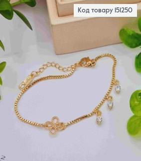 Браслет ЯКОРНОЕ плетение с цветком и камешками, длиной 16+3см, Xuping 18К 151250 фото