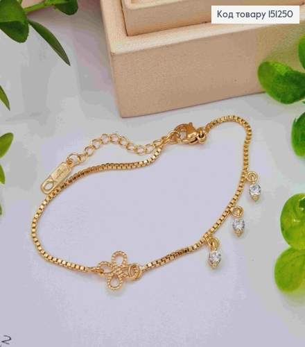 Браслет ЯКОРНОЕ плетение с цветком и камешками, длиной 16+3см, Xuping 18К 151250 фото 1