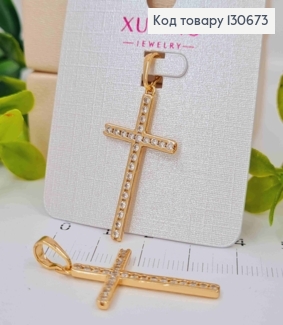 Крестик украшен Блестящими камешками в один ряд, 3*1,7см, Xuping 18К 130673 фото