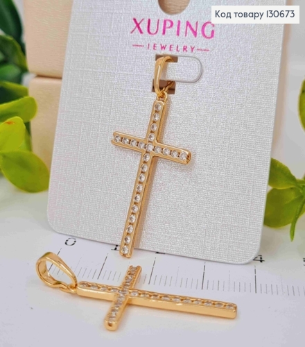 Крестик украшен Блестящими камешками в один ряд, 3*1,7см, Xuping 18К 130673 фото 1