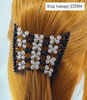 Заколка Монтера для волос черная с белим цветочком 233914 фото