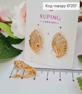 Серьги "Крылья Ангела" украшены камнями, длина 2см, английская застежка XUPING 18K 117257 фото
