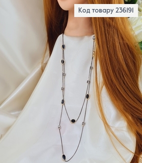 Бижутерия на шею Бусы двойные, Круглые бусины с Черной эмалью, 88+4 см 236191 фото