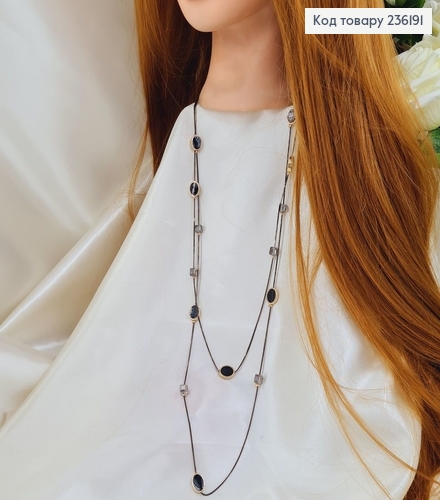 Бижутерия на шею Бусы двойные, Круглые бусины с Черной эмалью, 88+4 см 236191 фото 1