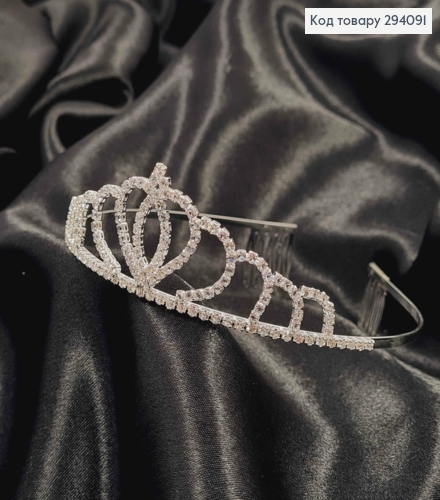 Диадема – маленькая Тиара под серебро с белыми камнями, 3,5см самая высокая точка. 294091 фото 1