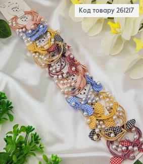 Резинки подвійні 6см, Бантик з бусинками (20шт/уп) по 2шт на планшетці в асортименті. 261217 фото