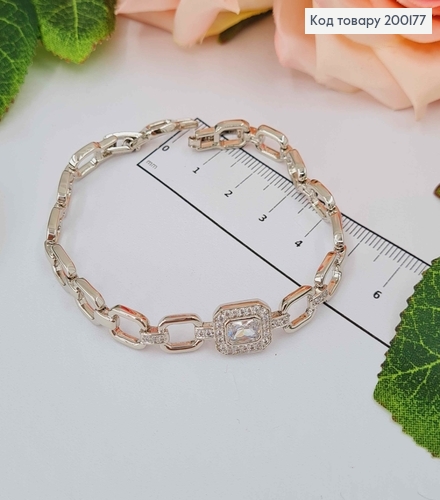 Браслет родованный, с якорным плетением и большим камнем, шир. 9мм, дл. 16,5+2см, Xuping 200177 фото 1