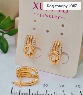 Сережки "Скарабей Єгипту" з Блискучими камінцями, довжина 1,4см, англійська застібка, Xuping 18K 110117 фото