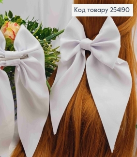 Заколка(7,5см) Бант (14*20см) БЕЛИЙ, плотный софт, ручная работа, Украина 254190 фото