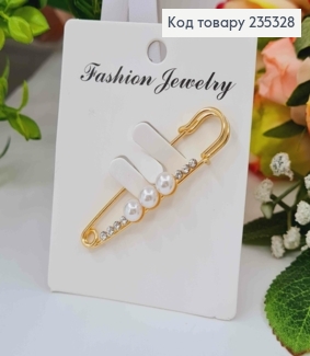 Брошь Шпилька, золотого цвета с тремя жемчужинами, длина 5,5см. 235328 фото