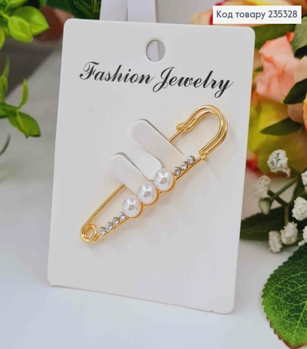 Брошь Шпилька, золотого цвета с тремя жемчужинами, длина 5,5см. 235328 фото 1