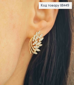 Серьги "Крылья Феникса" украшены Блестящими камешками, 1,9см, английская застежка, XUPING 18K 118449 фото