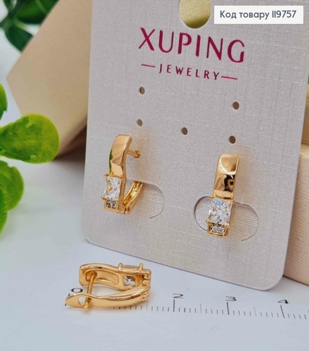 Серьги украшены Блестящими камешками, 1,4см, английская застежка, Xuping 18К 119757 фото 1