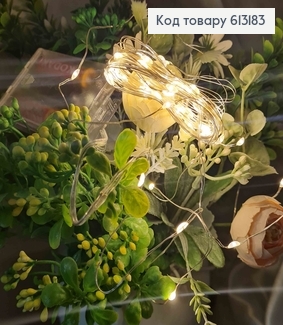 Гирлянда тонкая, на батарейках, Теплого белого цвета, дл. 5м (без батареек в комплекте) 613183 фото