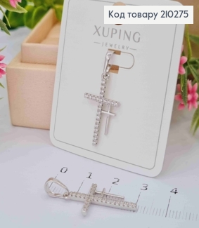 Крестик родованный двойной с Блестящими камешками, 2,4*1,3см, Xuping 210275 фото