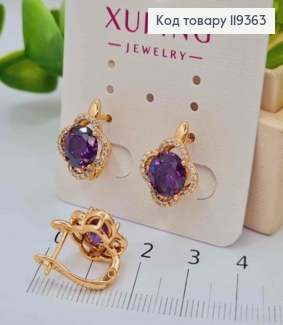 Серьги "Цветок Эдема" с Фиолетовым камнем, 1,5см, английская застежка, Xuping 18K 119363 фото