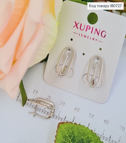 Сережки родированые "Classic" с камнями (англ.застежка), 1,8*1см, Xuping 180727 фото 1