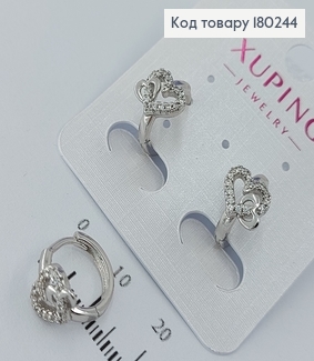 Серьги кольца сердячка  с камнями      Xuping родированые 180244 фото