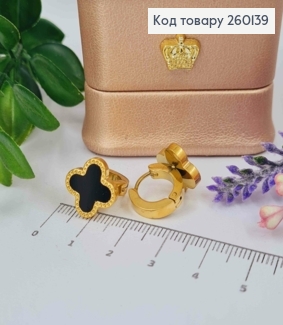 Серьги кольца, "Van Cleef" с черной эмалью, 1,3см, лимонного цвета, сталь Stainless Steel 260139 фото