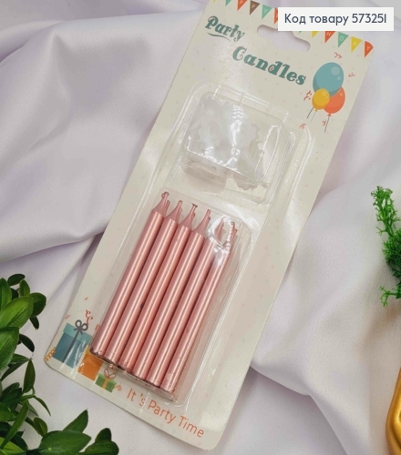 Набор свечей в торт 8см, (12шт), Розового цвета, на подставке, 573251 фото 1