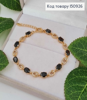 Браслет, с черными камешками и овальными перепонками в камнях, шир. 4мм, дл.17+3см, Xuping 18K 150926 фото