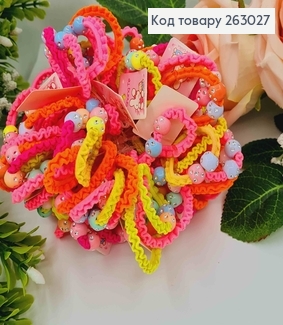 Резинка детская, 100шт/уп, яркая разноцветная, с бусинками в камешках, 4см 263027 фото