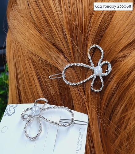 Заколка на чуб Цветочек, серебряного цвета , 5см 233068 фото 1