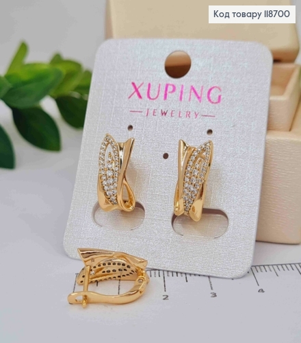 Серьги "Начало" украшены блестящими камешками, 1,6см, англ. застежка, Xuping 18К 118700 фото 1