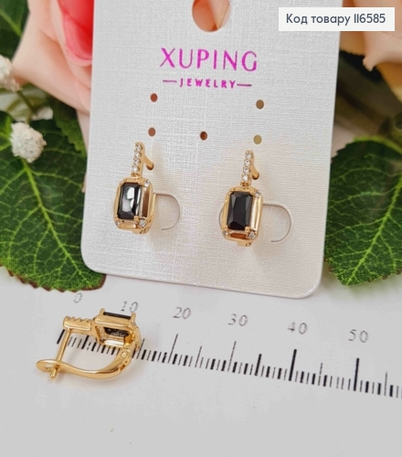 Серьги "Эсми", С прямоугольным черным камешком, 1,5см, Xuping 18К 116585 фото 2
