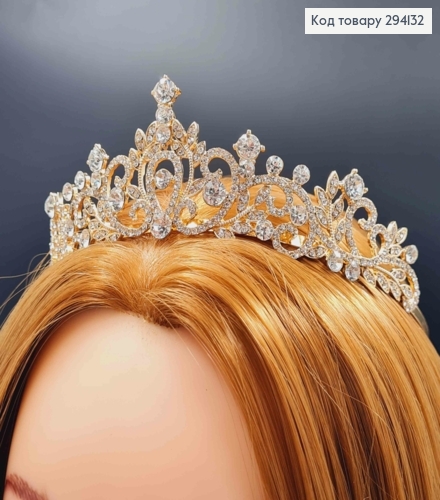 Диадема "изысканная" с блестящими камешками, в золотом цвете, самая высокая точка 4,5см. 294132 фото 1