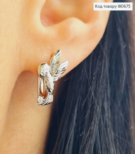 Сережки родированые Колибри (англ.застежка), 1,5*1см, Xuping 180675 фото 2
