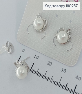 Серьги гвоздики яблуко с жемчужыной  родированые медзолото Xuping  180237 фото