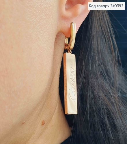 Серьги золотого цвета, с подвеской "Картье", 3,5см, англ. сталь Stainless Steel 240392 фото 2