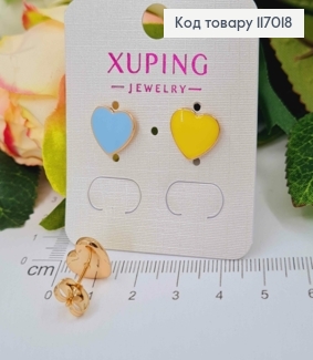 Серьги гвоздики, с голубой и желтой эмалью, 1см, Xuping 18К. 117018 фото
