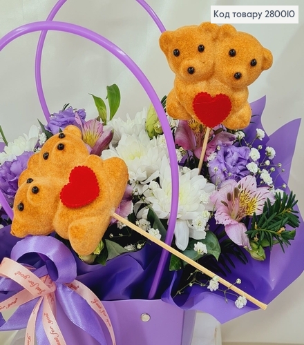 ¶Мишка двойной пенопластовый декор на деревянной палочке 7+10 см коричневый 280010 фото 1