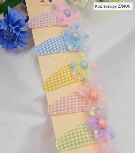 Набор детских заколок (10шт) Цветочек с бусинками (4см), заколка тик-так 7см, ярких цветов 271406 фото 1