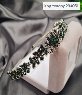 Діадема метал під срібло з ЗЕЛЕНИМИ  камінцями 294031 фото