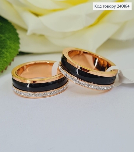 Кольцо с камнями и черной вставкой по всей длине по всей длине Stainless Still 240164 фото 1
