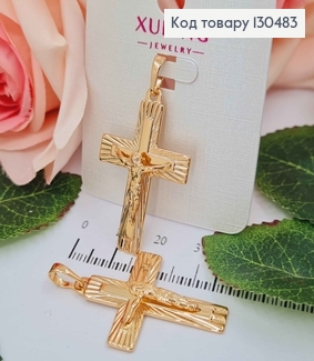 Крестик, с распятием и тиснением, 3,5*2,5см Xuping 18K 130483 фото