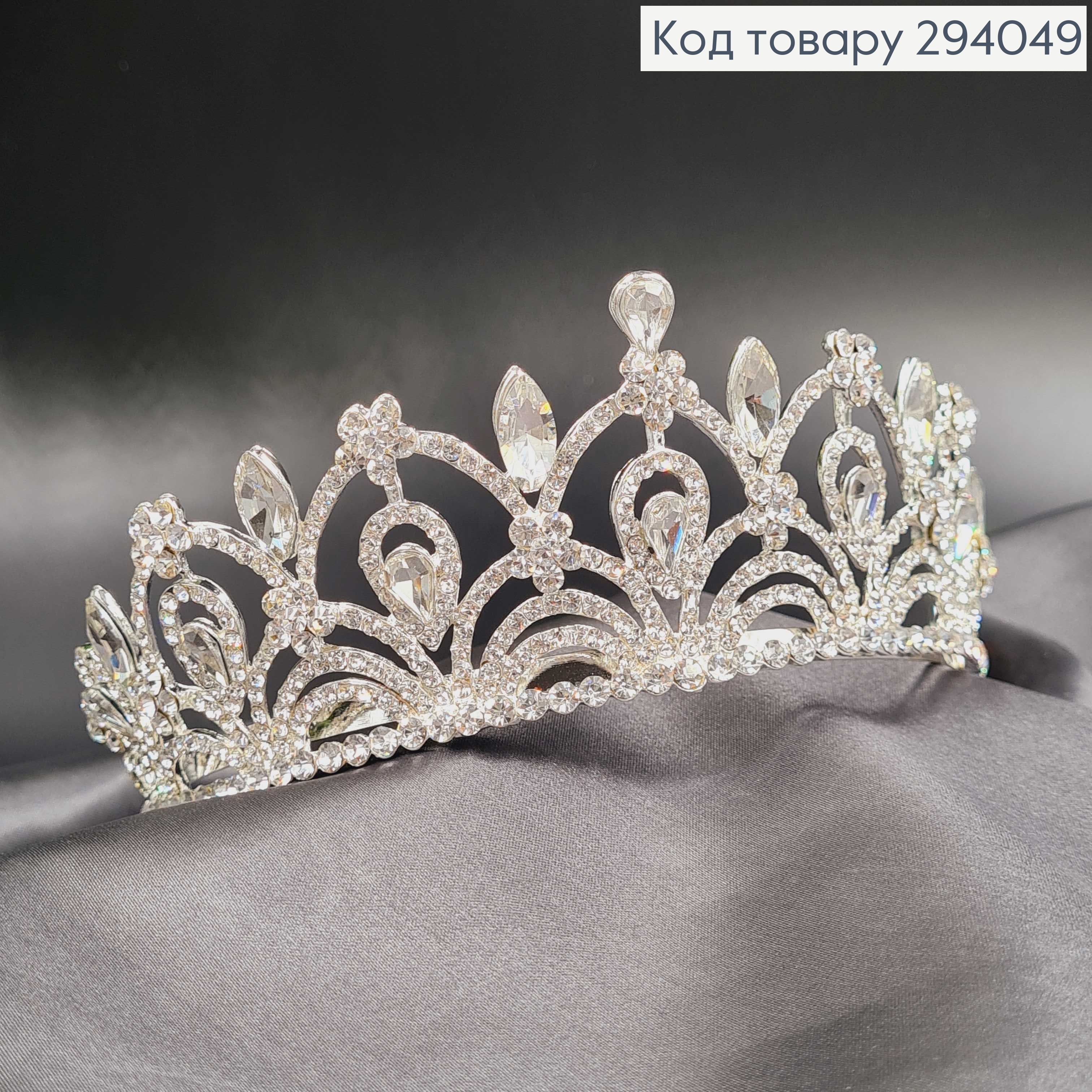 Тиара под серебро "Завиток с капельками" с цирконием 294049 фото 1