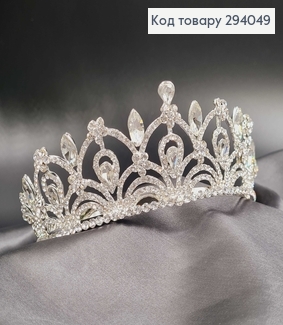 Тіара під срібло "Завиток з крапельками" з цирконієм 294049 фото